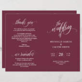 Hochzeitsfeier Programm Elegance Script Burgundy (Vorne/Hinten)