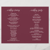 Hochzeitsfeier Programm Elegance Script Burgundy (Rückseite)