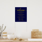 Hochzeitsfeier Programm Gold Navy Blue Poster (Küche)