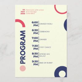 Hochzeitsfeier-Programm – Modern Rot & Navy Ci Programm