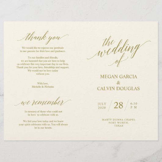 Hochzeitsfeier Programm Moderne Eleganz GOLD (Vorderseite)