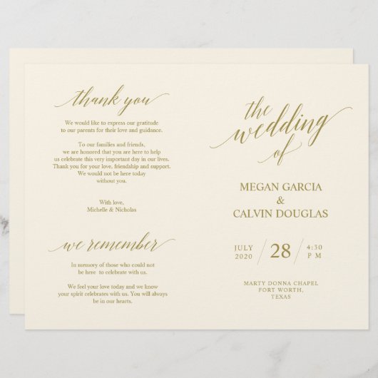 Hochzeitsfeier Programm Moderne Eleganz GOLD (Vorne/Hinten)