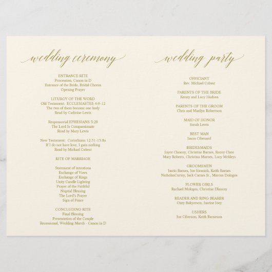 Hochzeitsfeier Programm Moderne Eleganz GOLD (Rückseite)