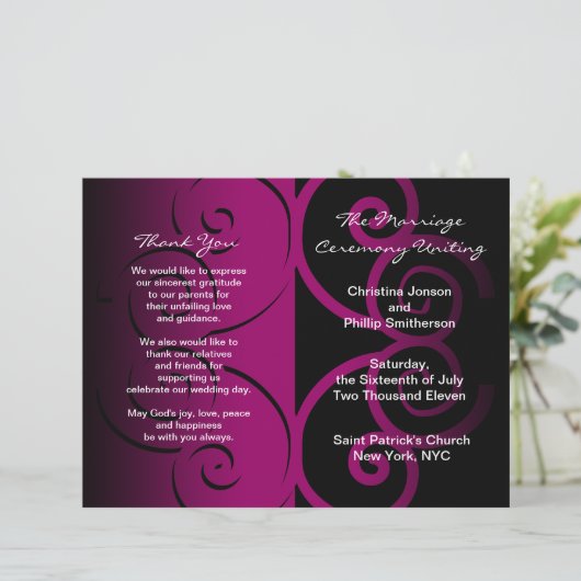 Hochzeitsfeier Programm Rosa Butterfly-Kurve (Stehend Vorderseite)