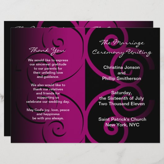 Hochzeitsfeier Programm Rosa Butterfly-Kurve (Vorne/Hinten)