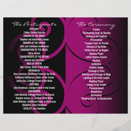 Hochzeitsfeier Programm Rosa Butterfly-Kurve (Rückseite)