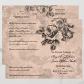Hochzeitsfeier Programm Vintage Rose Sepia (Vorne/Hinten)