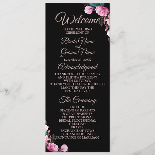 Hochzeitsfeier Rosa Bläserschwarze Moderne Programm (Vorderseite)