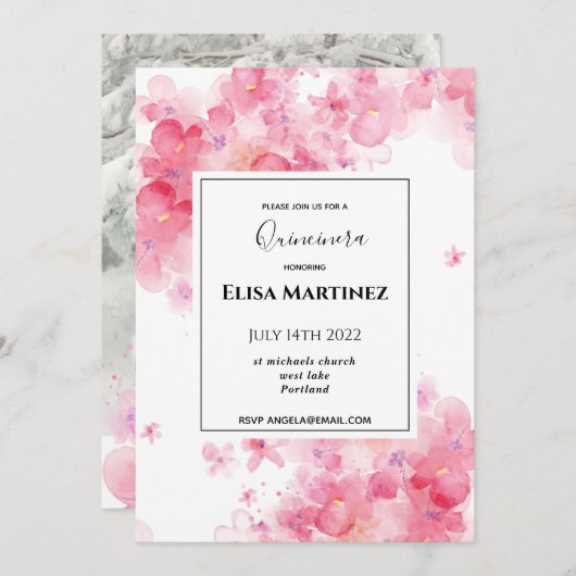 Hochzeitsfeier Rosa florale romantische Quinceaner Save The Date (Vorne/Hinten)