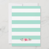 Hochzeitsfeier Rosa Grüne Streifen mit blühender M Einladung (Rückseite)