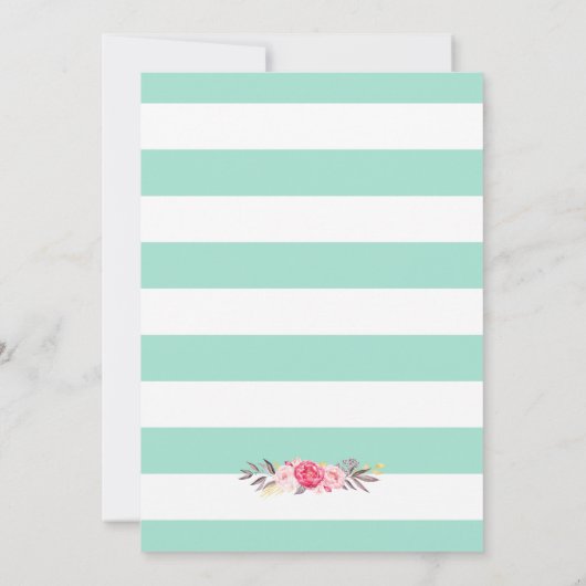 Hochzeitsfeier Rosa Grüne Streifen mit blühender M Einladung (Rückseite)