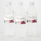 Hochzeitsfeier Rosa Rosa Blumengrün Gold Silber Wasserflaschenetikett (Flaschen)