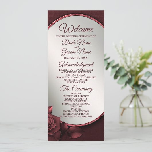 Hochzeitsfeier Rosa Rosen Blume Rahmen Programm (Stehend Vorderseite)