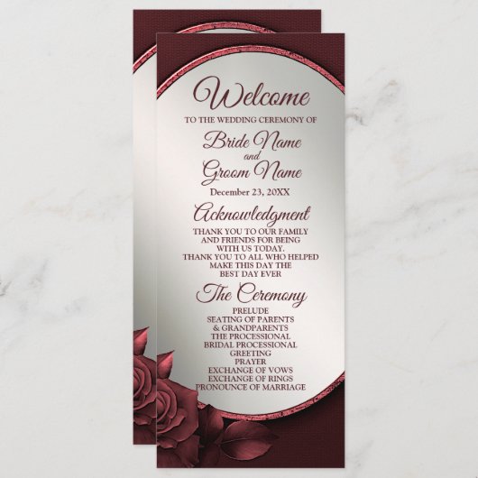 Hochzeitsfeier Rosa Rosen Blume Rahmen Programm (Vorne/Hinten)