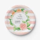 Hochzeitsfeier Rosa Streifen Zitrus Orange Art Pappteller (Vorderseite)