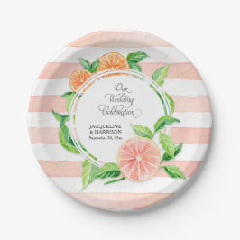 Hochzeitsfeier Rosa Streifen Zitrus Orange Art Pappteller