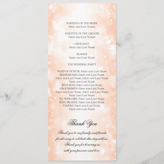 Hochzeitsfeier Rose Gold Shimmer Lights Programm (Rückseite)