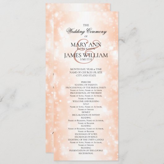 Hochzeitsfeier Rose Gold Shimmer Lights Programm (Vorne/Hinten)