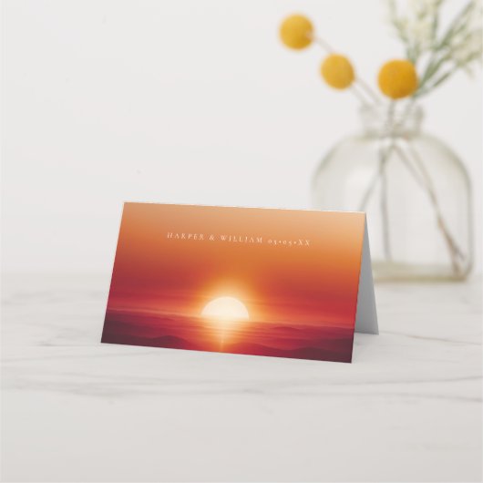Hochzeitsfeier Roter Sonnenuntergang Platzkarte (Rückseite)