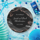 Hochzeitsfeier Schwarz und Rose Gold Glitzer Agate Pappteller (Party)