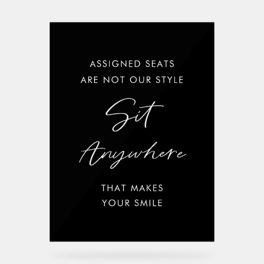 Hochzeitsfeier Schwarzer Sitz überall Acrylschild (Vorderseite)