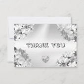 Hochzeitsfeier Silver Floral Geometric Elegant Dankeskarte (Vorderseite)