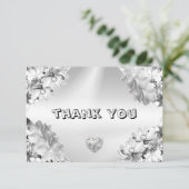 Hochzeitsfeier Silver Floral Geometric Elegant Dankeskarte (Stehend Vorderseite)