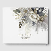 Hochzeitsfeier Silver Golden White Roses Blume Gästebuch (Rückseite)