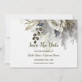 Hochzeitsfeier Silver Golden White Roses Blume Save The Date (Vorderseite)