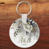 Hochzeitsfeier Silver Golden White Roses Blume Schlüsselanhänger (Rückseite)