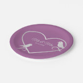 Hochzeitsfeier Silver Gray Heart Pink Elegant Pappteller (Schrägansicht)