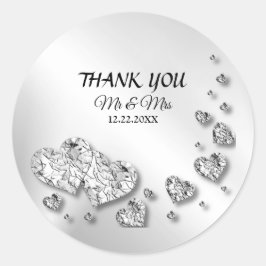 Hochzeitsfeier Silver Hearts Gray Modern Elegant Runder Aufkleber