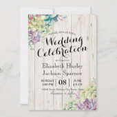 Hochzeitsfeier Sukkulente Pflanze Rustikales Holz Einladung (Vorderseite)