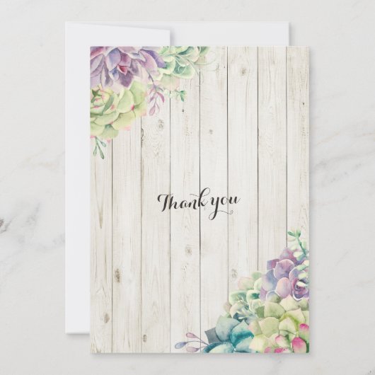 Hochzeitsfeier Sukkulente Pflanze Rustikales Holz Einladung (Rückseite)