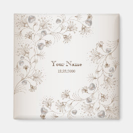 Hochzeitsfeier Tan Blumen Herz Beige Elegant Magnet