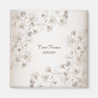 Hochzeitsfeier Tan Blumen Herz Beige Elegant Magnet