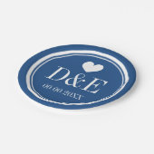 Hochzeitsfeier-Teller mit blauem Mono Pappteller (Schrägansicht)