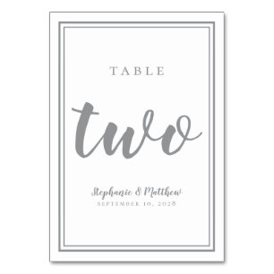Hochzeitsfeier Tischnummer 2 einfach grau und weiß