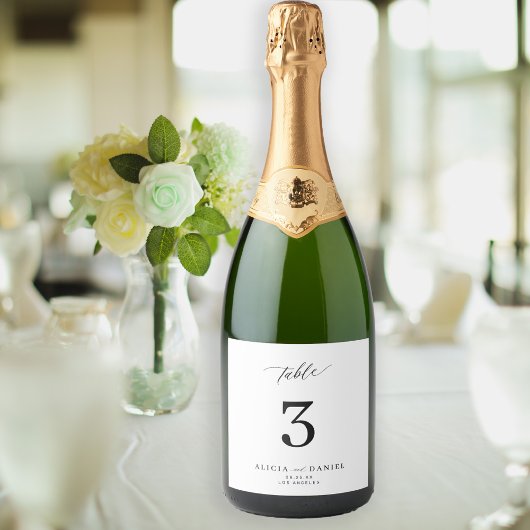 Hochzeitsfeier Tischnummer ganz einfach minimalist Schaumweinetikett