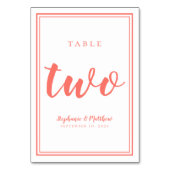 Hochzeitsfeier Tischnummer Zwei einfache Korallen  (Rückseite)