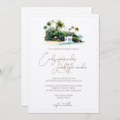 Hochzeitsfeier - Tropischer Strand in Wasserfarbe Einladung (Vorne/Hinten)