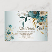 Hochzeitsfeier Türkis Weiße Blume Goldene Blätter Begleitkarte (Vorderseite)
