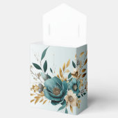 Hochzeitsfeier Türkis Weiße Blume Goldene Blätter Geschenkschachtel (Geöffnet)