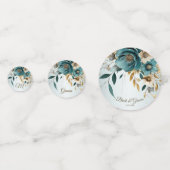 Hochzeitsfeier Türkis Weiße Blume Goldene Blätter Konfetti (Rückseiten)