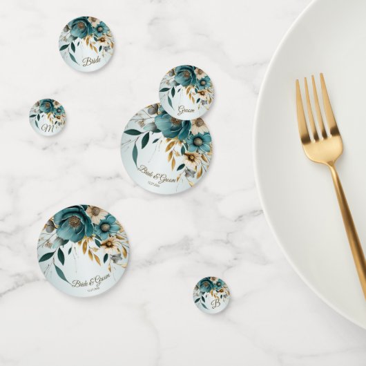 Hochzeitsfeier Türkis Weiße Blume Goldene Blätter Konfetti (Gruppe)