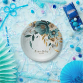 Hochzeitsfeier Türkis Weiße Blume Goldene Blätter Pappteller (Party)