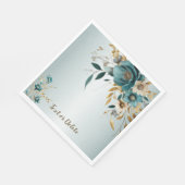 Hochzeitsfeier Türkis Weiße Blume Goldene Blätter Serviette (Ecke)