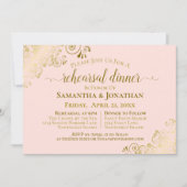 Hochzeitsfeier und Abendessen in Rosa mit Gold und Einladung (Vorderseite)