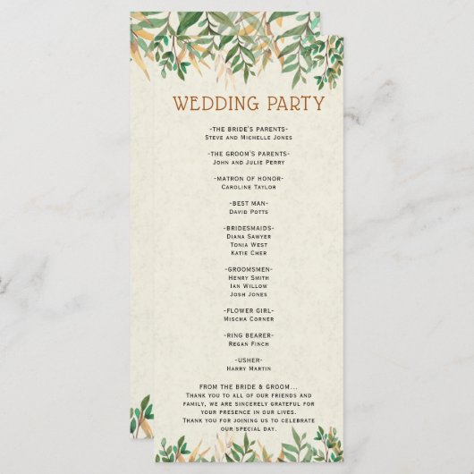 Hochzeitsfeier und Zeremonie Programm (Vorne/Hinten)