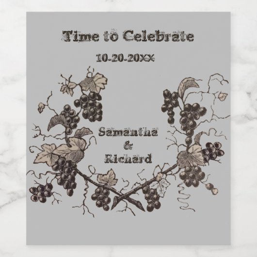 Hochzeitsfeier Vintage Weintrauben Weinetikett (Einzelnes Label)
